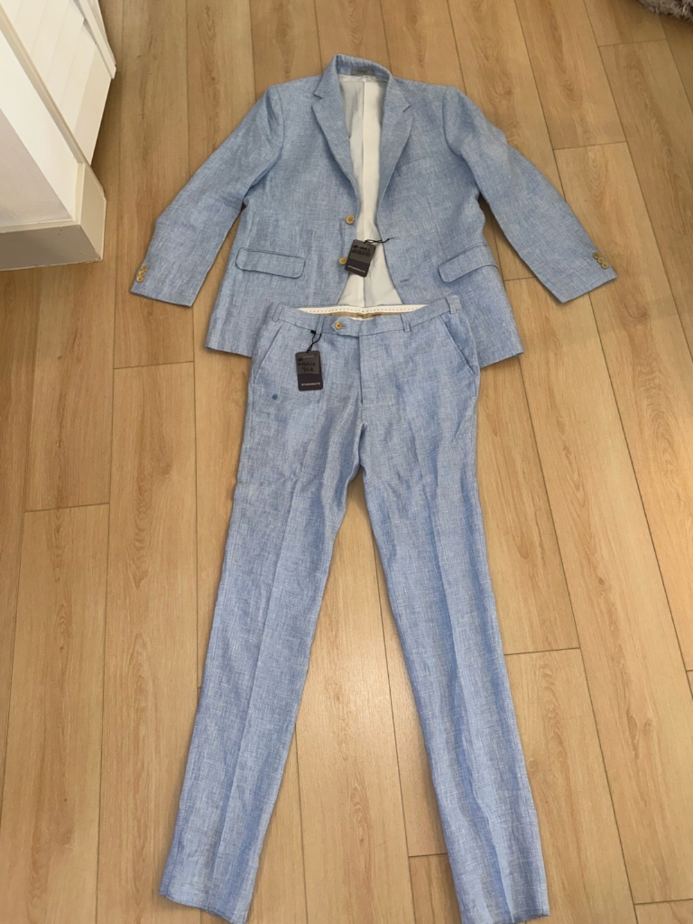 Light Blue Linen Blend Suit - Two-Piece Jacket & Pants